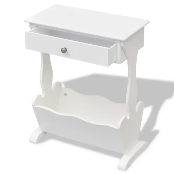 MDF-plaadist ja nulupuidust ajakirriiul sahtliga, valge, 48,5 x 24 x 61 cm - 2