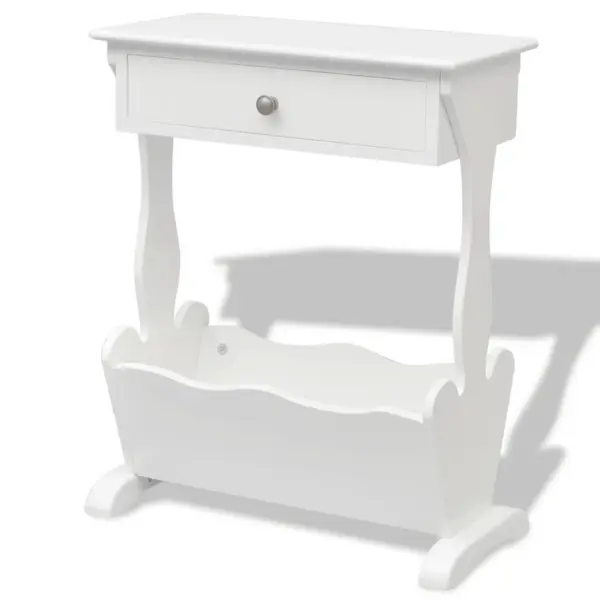 MDF-plaadist ja nulupuidust ajakirriiul sahtliga, valge, 48,5 x 24 x 61 cm - 3
