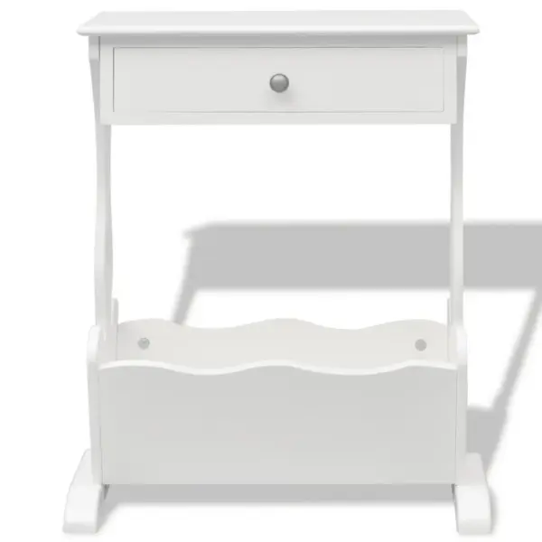 MDF-plaadist ja nulupuidust ajakirriiul sahtliga, valge, 48,5 x 24 x 61 cm - 4