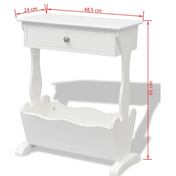 MDF-plaadist ja nulupuidust ajakirriiul sahtliga, valge, 48,5 x 24 x 61 cm - 6