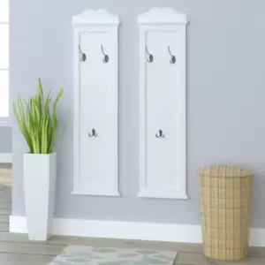 Barokkstiilis seinale paigaldatav riidenagikomplekt, 2 tk, valge, MDF ja nulupuit, 28 x 3,5 x 109 cm
