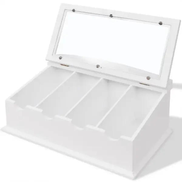 Valge barokkstiilis söögiriistakarp klaasist kaanega, 4 sektsiooniga, MDF, 47 x 27 x 21,5 cm – 3