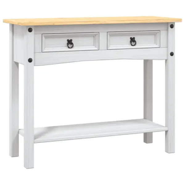 Corona stiilis konsoollaud vahatatud männipuidust, valge kere ja pruun ülaosa, 90 x 34,5 x 73 cm – 2