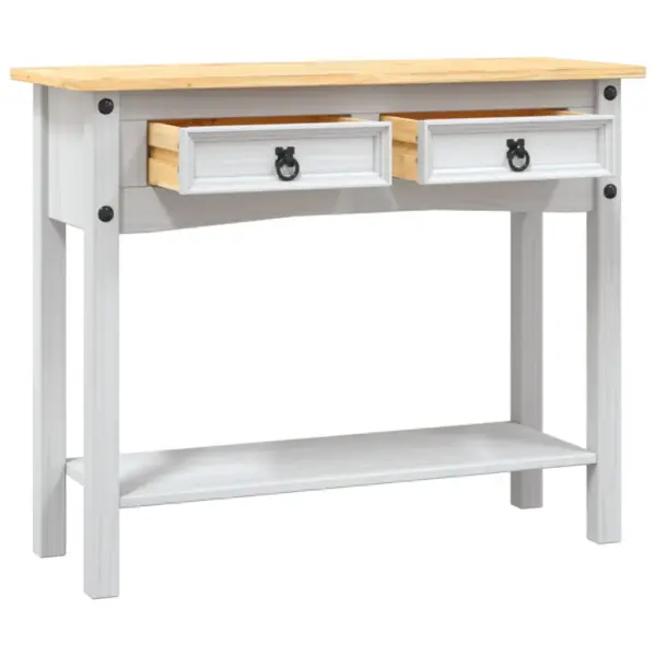 Corona stiilis konsoollaud vahatatud männipuidust, valge kere ja pruun ülaosa, 90 x 34,5 x 73 cm – 5