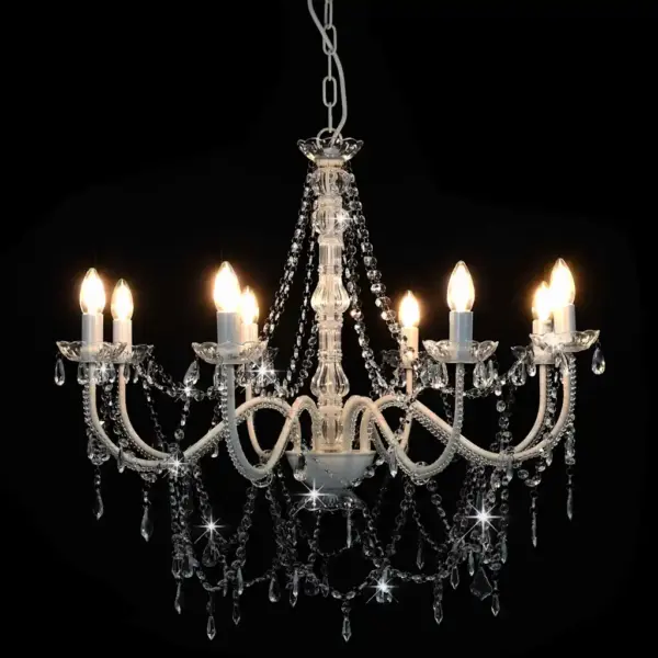 Valge helmestega lühter 8xE14, akrüülhelmed, 80 cm – 3