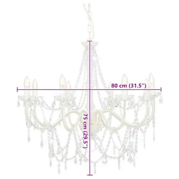 Valge helmestega lühter 8xE14, akrüülhelmed, 80 cm – 8