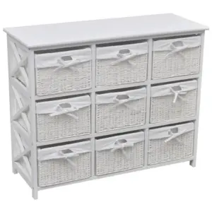 Valge hoiukapp 9 punutud korviga, MDF ja paulownia puit, 94 x 37 x 76 cm