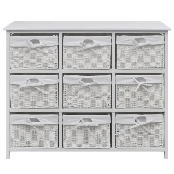 Valge hoiukapp 9 punutud korviga, MDF ja paulownia puit, 94 x 37 x 76 cm - 2