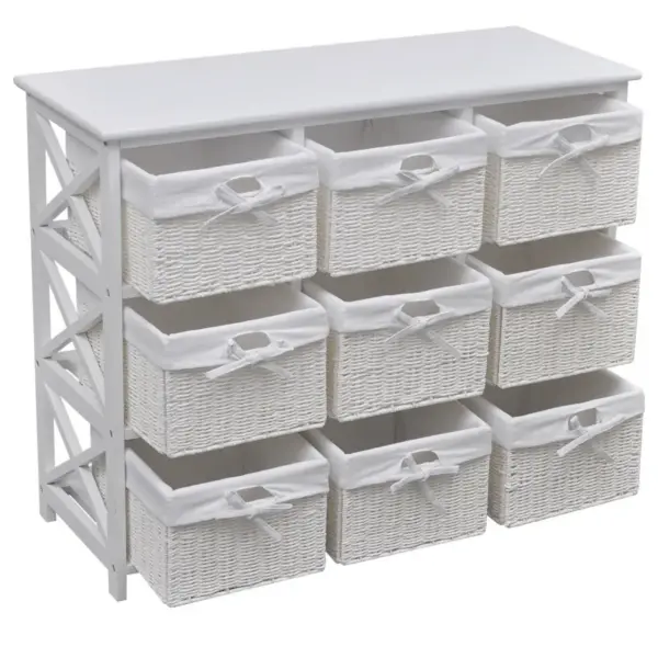 Valge hoiukapp 9 punutud korviga, MDF ja paulownia puit, 94 x 37 x 76 cm - 3