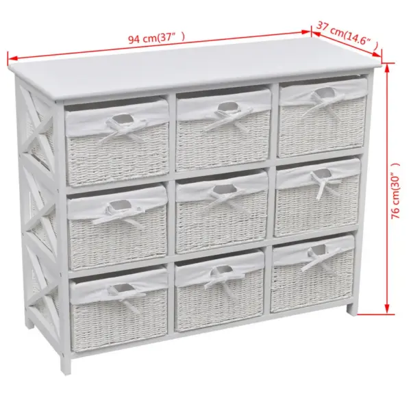 Valge hoiukapp 9 punutud korviga, MDF ja paulownia puit, 94 x 37 x 76 cm - 6