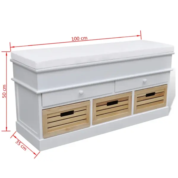 Valge hoiupink pehmendusega, 2 sahtli ja 3 kastiga, 100 x 35 x 50 cm – 6