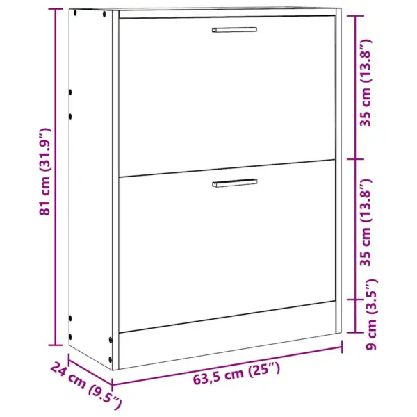 Valge jalanõukapp 2 sektsiooniga, tehispuit, 63,5 x 24 x 81 cm – 8