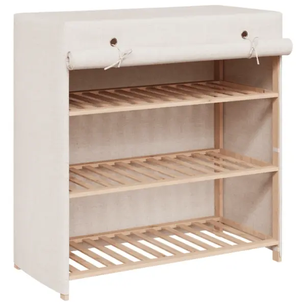 Kolme tasandiga kangaskattega kingakapp, valge, kuusepuidust raam, 79 x 40 x 80 cm – 2