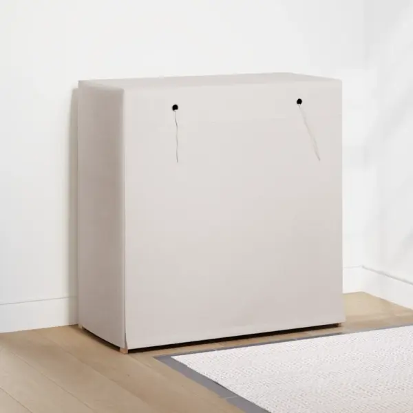 Kolme tasandiga kangaskattega kingakapp, valge, kuusepuidust raam, 79 x 40 x 80 cm – 3