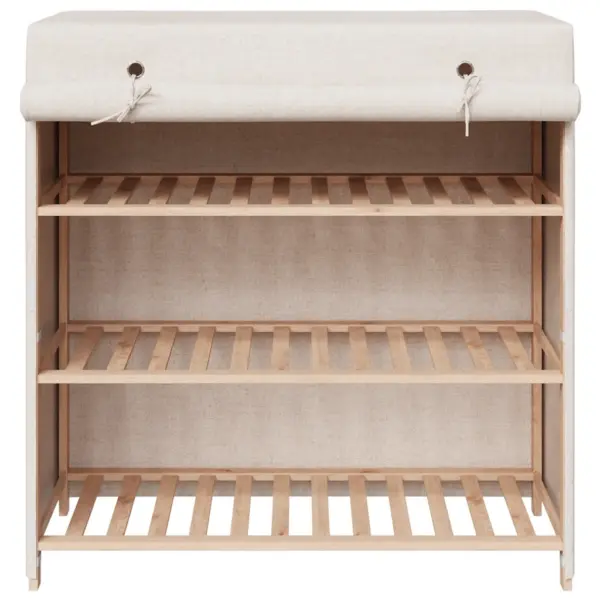 Kolme tasandiga kangaskattega kingakapp, valge, kuusepuidust raam, 79 x 40 x 80 cm – 4