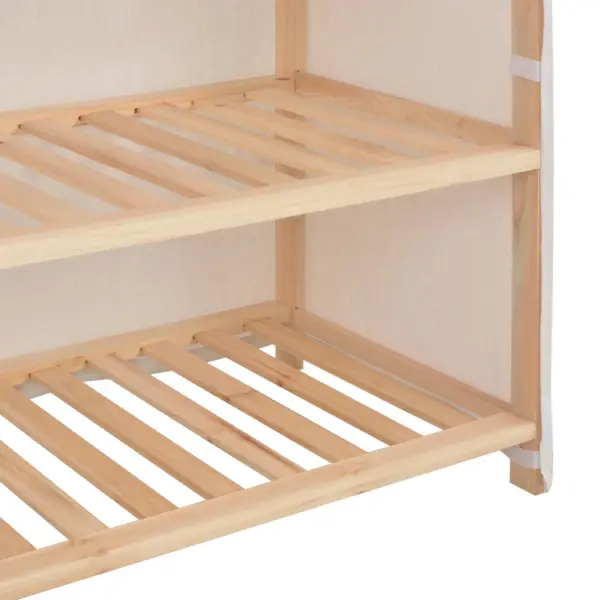 Kolme tasandiga kangaskattega kingakapp, valge, kuusepuidust raam, 79 x 40 x 80 cm – 7