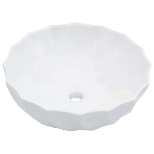 Ümmargune keraamiline valamu lillelise servaga, kapi peale, valge, 46 x 17 cm – 2