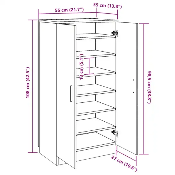 Valge kingakapp 7 riiuliga, kahe uksega, 55 x 35 x 108 cm – 9