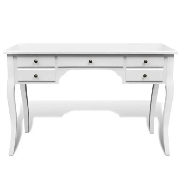 Valge kirjutuslaud kumerate jalgade ja 5 sahtliga, MDF ja männipuit, 110 x 47 x 79 cm – 2