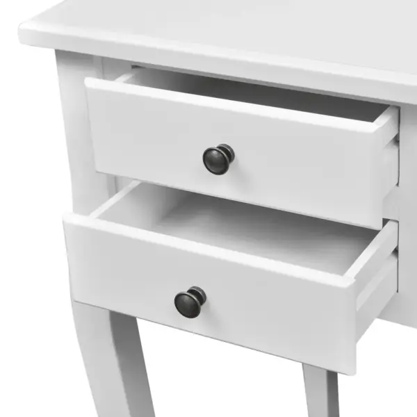 Valge kirjutuslaud kumerate jalgade ja 5 sahtliga, MDF ja männipuit, 110 x 47 x 79 cm – 3