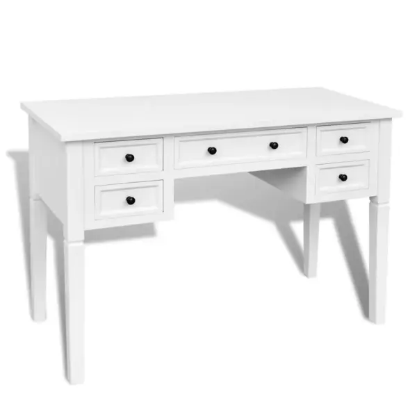 Valge kirjutuslaud 5 sahtliga, MDF ja männipuit, 109,5 x 45 x 77,5 cm – 2