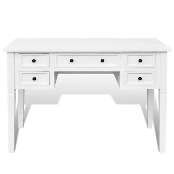 Valge kirjutuslaud 5 sahtliga, MDF ja männipuit, 109,5 x 45 x 77,5 cm – 3