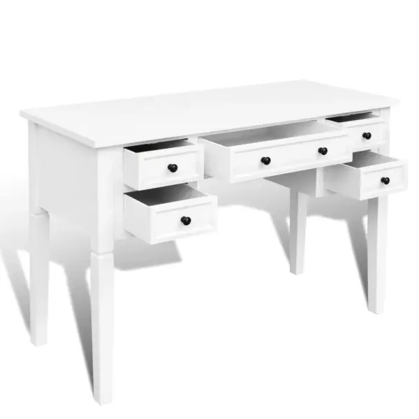 Valge kirjutuslaud 5 sahtliga, MDF ja männipuit, 109,5 x 45 x 77,5 cm – 4