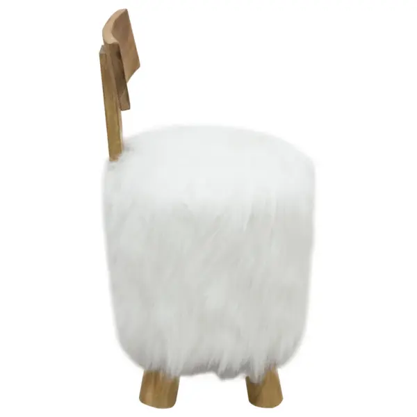 Valge kitsenahast taburet seljatoega, tiik- ja suarpuit, 40 x 40 x 72 cm – 3