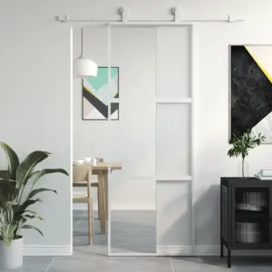 Valge lükanduks karastatud klaasiga, alumiiniumraam, 76 x 205 cm