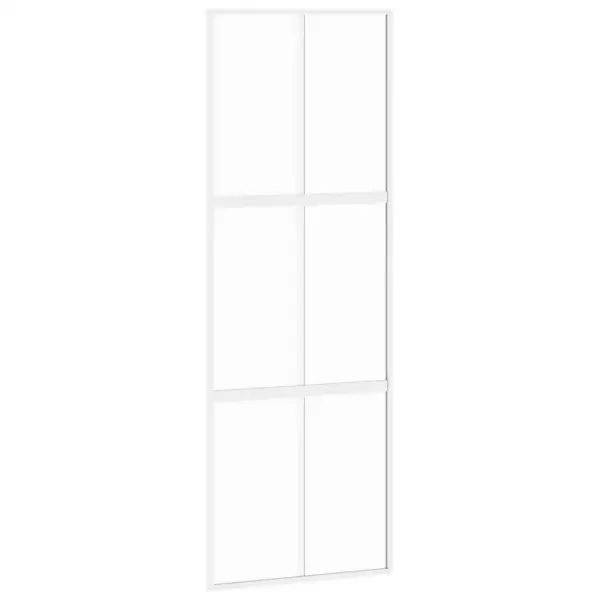 Valge karastatud klaasist ja alumiiniumraamiga lükanduks, 76 x 205 cm, vertikaalse dekoratiivjoonega – 2