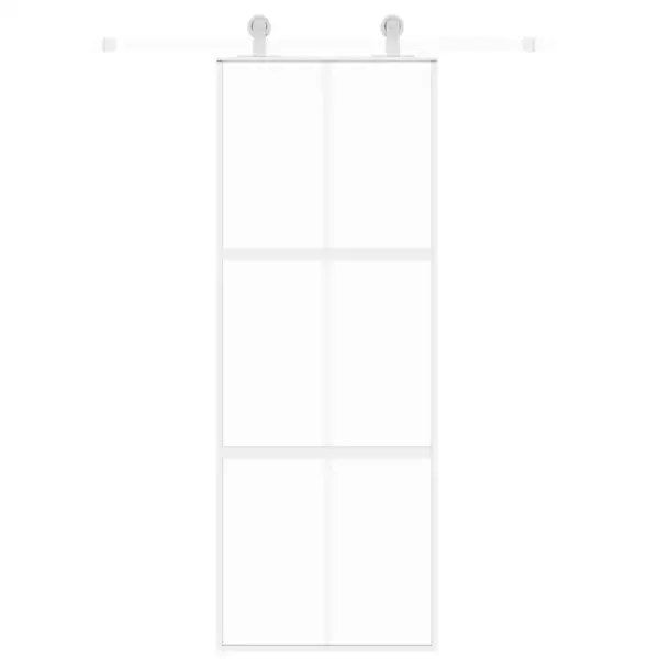 Valge karastatud klaasist ja alumiiniumraamiga lükanduks, 76 x 205 cm, vertikaalse dekoratiivjoonega – 3