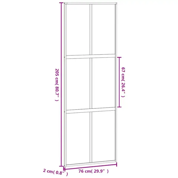 Valge karastatud klaasist ja alumiiniumraamiga lükanduks, 76 x 205 cm, vertikaalse dekoratiivjoonega – 9