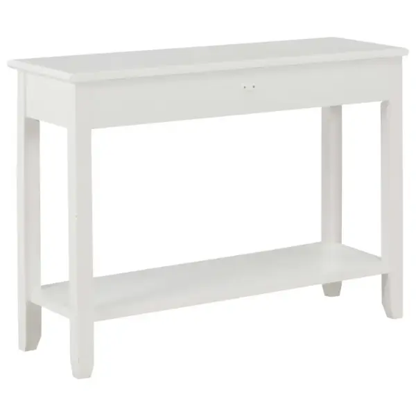 Valge konsoollaud kahe sahtli ja alumise riiuliga, 110 x 35 x 80 cm – 4