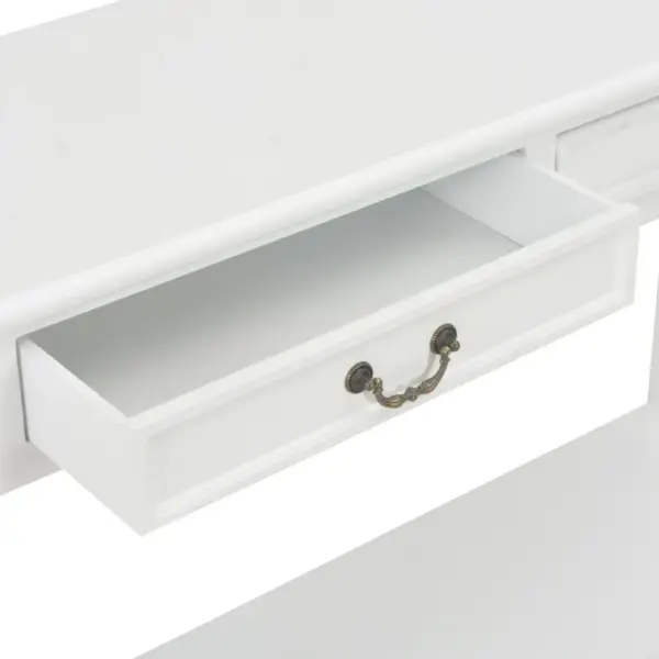 Valge konsoollaud kahe sahtli ja alumise riiuliga, 110 x 35 x 80 cm – 7