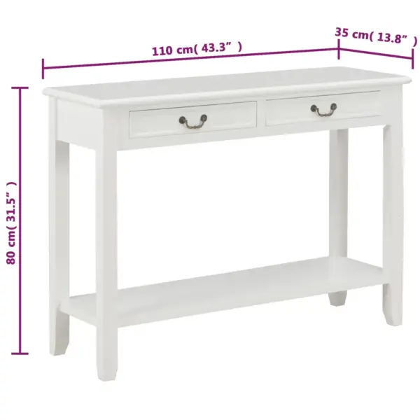 Valge konsoollaud kahe sahtli ja alumise riiuliga, 110 x 35 x 80 cm – 8