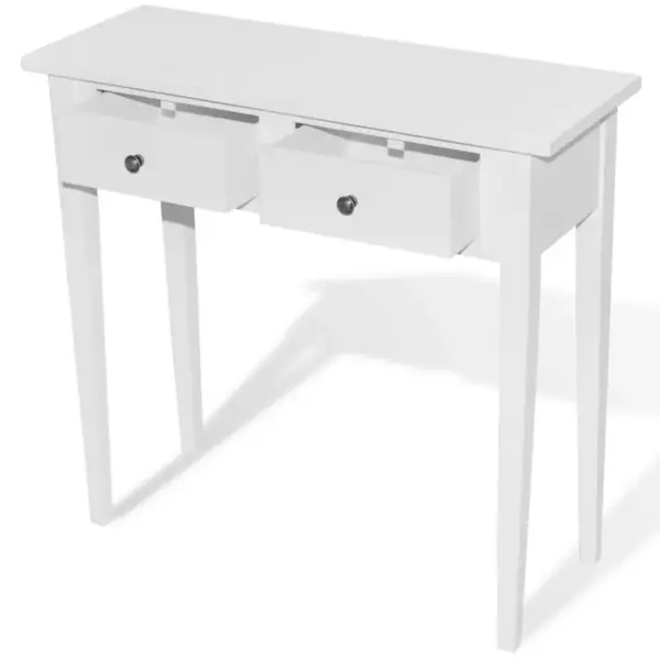 Valge konsoollaud kahe sahtliga, MDF ja männipuit, 79 x 30 x 74 cm – 2