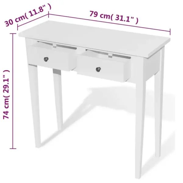Valge konsoollaud kahe sahtliga, MDF ja männipuit, 79 x 30 x 74 cm – 6