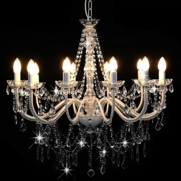 Valge kristallhelmestega lühter 12 x E14, metall ja akrüül, 80 cm – 3