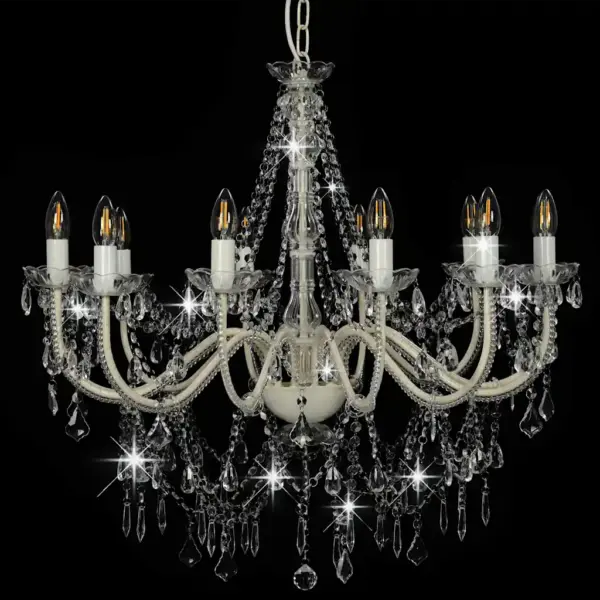 Valge kristallhelmestega lühter 12 x E14, metall ja akrüül, 80 cm – 4