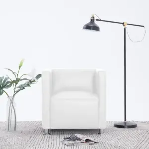 Valge kunstnahast kuubiktugitool metalljalgadel, 71 x 54 x 69 cm