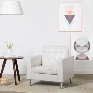 Valge kunstnahast tugitool nööpdetailidega, 75 x 70 x 75 cm