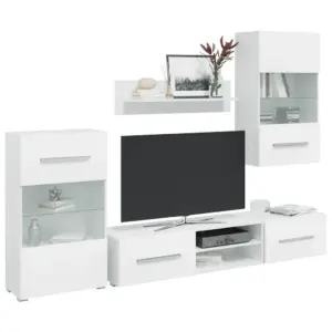Valge LED-valgustusega sektsioonkapp, 5-osaline tehispuidust, 240 x 40 x 195 cm