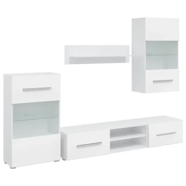 Valge LED-valgustusega sektsioonkapp, 5-osaline tehispuidust, 240 x 40 x 195 cm – 2
