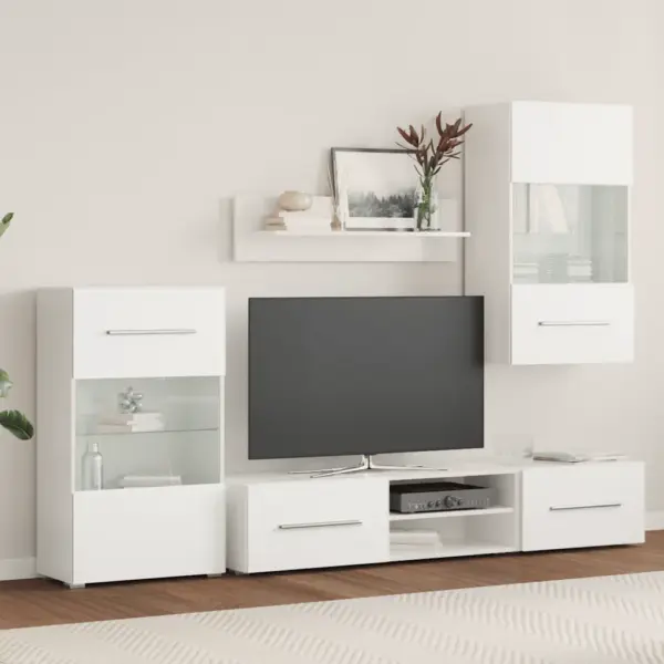 Valge LED-valgustusega sektsioonkapp, 5-osaline tehispuidust, 240 x 40 x 195 cm – 3
