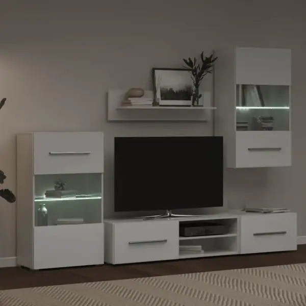 Valge LED-valgustusega sektsioonkapp, 5-osaline tehispuidust, 240 x 40 x 195 cm – 4
