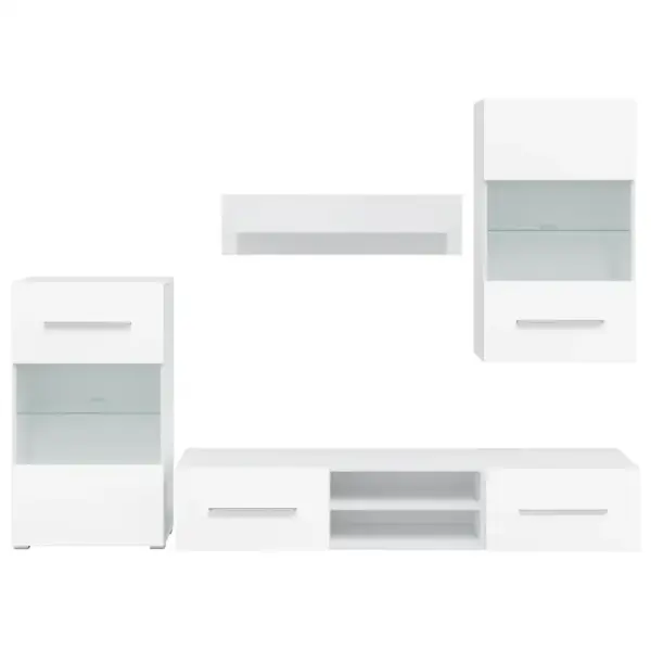 Valge LED-valgustusega sektsioonkapp, 5-osaline tehispuidust, 240 x 40 x 195 cm – 5