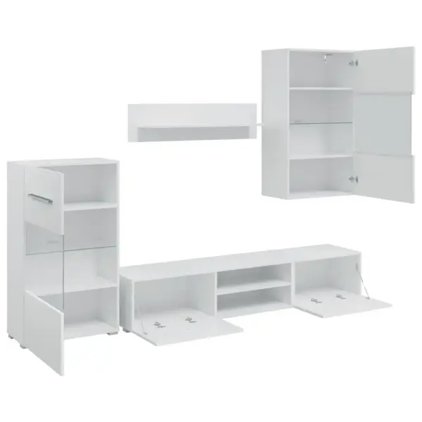 Valge LED-valgustusega sektsioonkapp, 5-osaline tehispuidust, 240 x 40 x 195 cm – 6