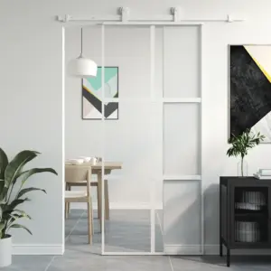 Valge klaasist liuguks alumiiniumraamiga, 90 x 205 cm