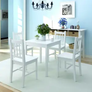 5-osaline valge männipuidust söögitoakomplekt, laud 70 x 70 cm