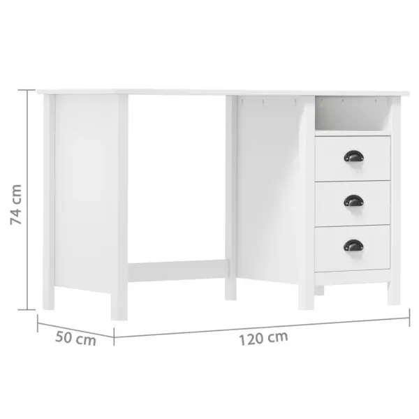 Valge männipuidust kirjutuslaud Hill 3 sahtliga, 120 x 50 x 74 cm – 7